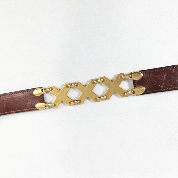 Kudos genuine leather belt chestnut brown + gold tone XXX accents made in Spain - Picture 5 of 11